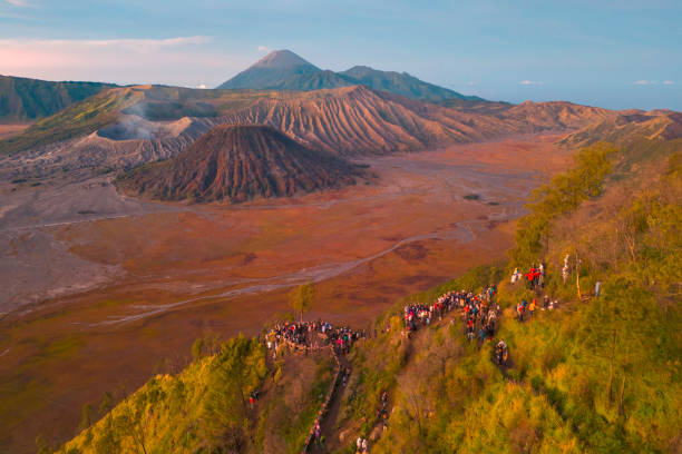 Tourists watching the Sunrise at Mount Bromo