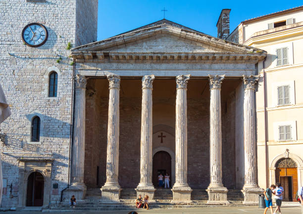 Temple of Minerva at Piazza del Comune, Assisi, Province of Perugia, Italy, 12th of Juli 2020, Temple of Minerva at Piazza del Comune, umbria architecture assisi corinthian stock pictures, royalty-free photos & images