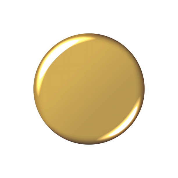 istock Gold badge mockup. Isolated round badge button brooch. Realistic golden blank glossy round button badge pin. Vector illustration. 2162077031