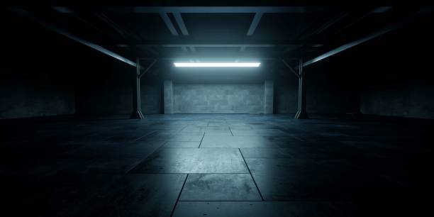 istock Modern Stage Empty Concrete Cement Grunge Warehouse Barn Tunnel Corridor Underground Cyber Hangar Showroom Background Spaceship 3D Rendering 2162080214