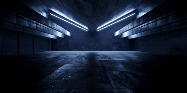 istock Modern Stage Empty Concrete Cement Grunge Warehouse Barn Tunnel Corridor Underground Cyber Hangar Showroom Background Spaceship 3D Rendering 2162080259