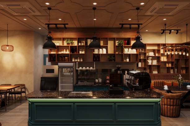 istock Interior of cozy modern restaurant with a counter and lighting. 2162080365
