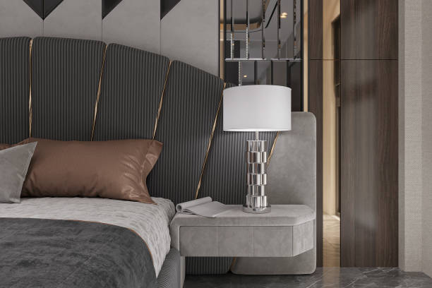 istock The modern bedroom features a bed, and a lamp on the console, creating a stylish interior for today's lifestyle. 2162083227