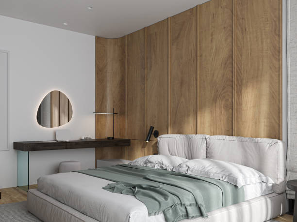 istock Modern contemporary loft bedroom with king-size bed. 2162084083