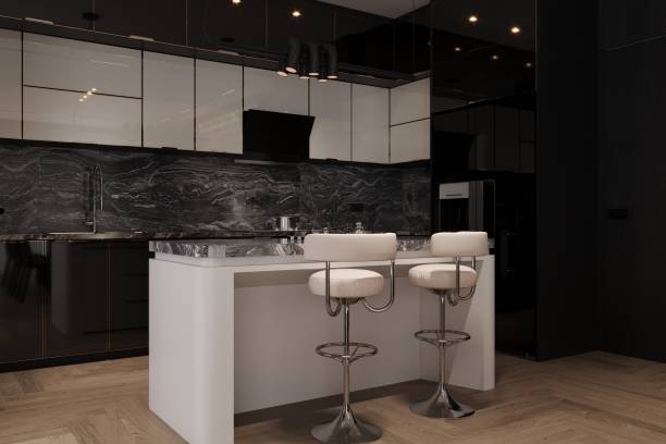 istock A designer kitchen with a marble backsplash and sleek cabinetry 2162084173