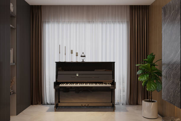 istock Room in classic style with piano, 3D rendering 2162085385