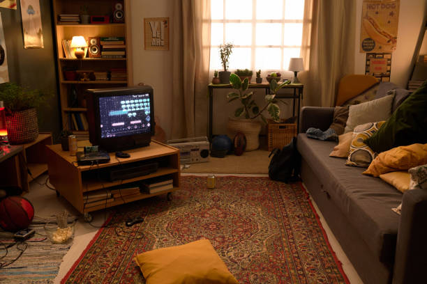 istock Living Room with 80s Decor and 8bit Video Game Console 2162086524