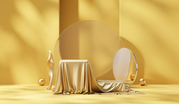 istock Yellow and Gold Minimal Background Podium Platform For Product Display Presentation 3D Rendering 2162087767