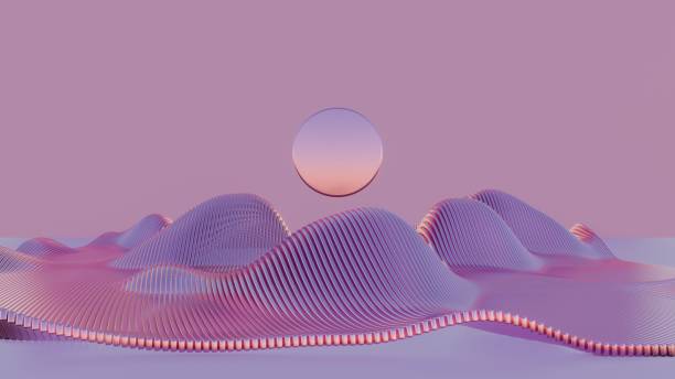 istock 3D minimalist design featuring a retro wave and a glass sun, merging modern aesthetics with nostalgic elements. 2162092034