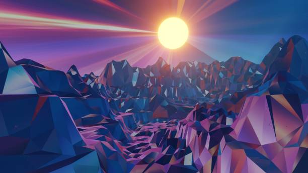 Dominated by a neon color palette, this scene presents a surreal environment with a peculiar cube light as the focal point. The wireframe landscape embodies the classic 80s aesthetic, combining digital nostalgia with futuristic elements
