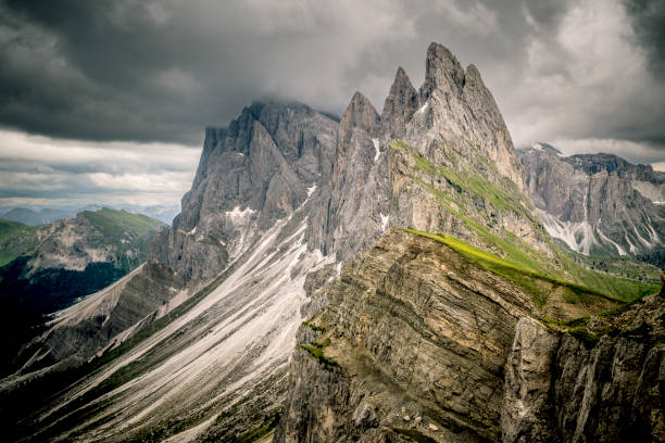 istock Seceda mountains dramatic cliffs in the Dolomites during an overcast day 2162093639