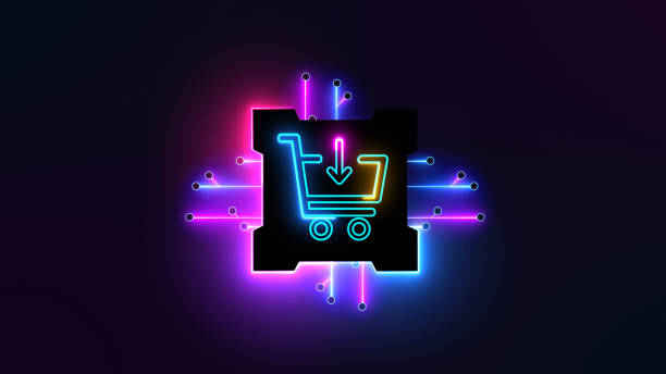 istock Online shopping icon on circuit board 2162095671