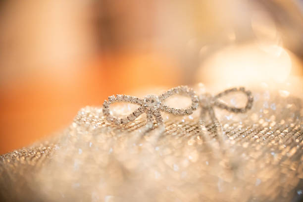 Closeup of dangle rhinestone earrings for a wedding or prom