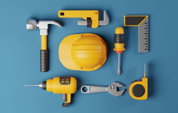 istock Set construction tools perfect for DIY, carpentry, and home improvement concepts. 3D Render 2162096888