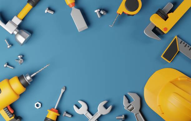 istock Set construction tools perfect for DIY, carpentry, and home improvement concepts. 3D Render 2162096902