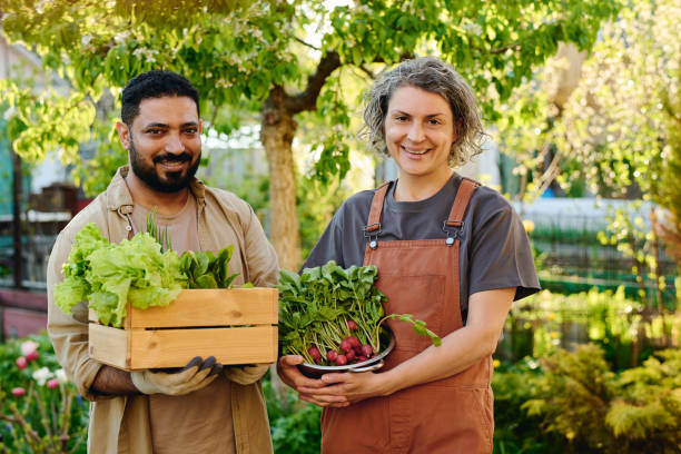 istock Intercultural farmers holding harvest 2162097742