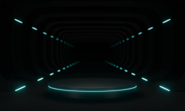 istock Podium black green glow Product display stand  production business  background  3d rendering 2162101267