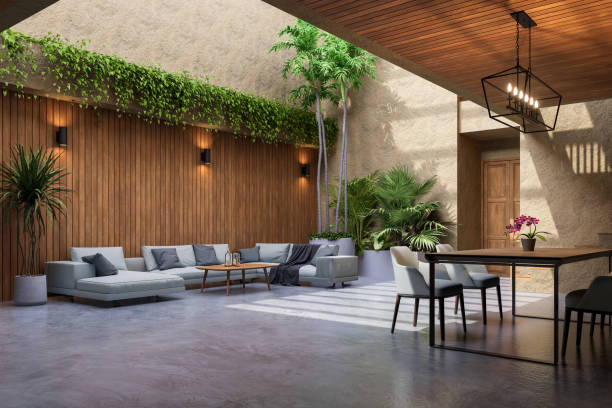 istock Modern contemporary loft style rustic room interior decorated with nature plant 3d render 2162104247