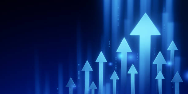 istock Upward Arrows on Blue Background 2162104418