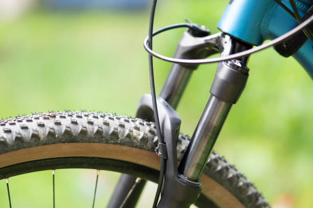 istock modern mountain bike suspension fork and tire 2162104650