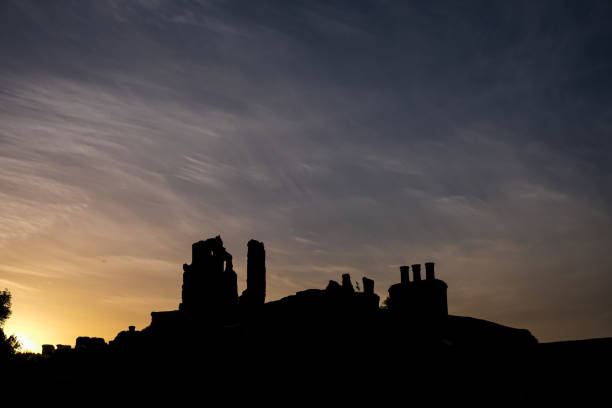 View form a distance of Guildford cathedral dramatic sunset sky Guildford Surrey England Europe