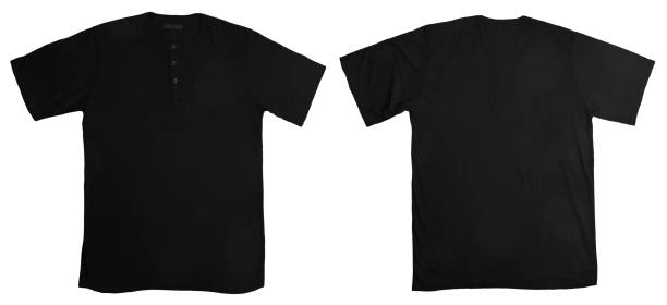 istock Black henley shirt, front and back design mock up template, cut out 2162108190