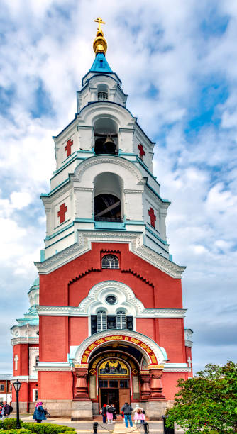Russia, Karelia, the village of Valaam, 07/13/2023, entrance to the Spaso-Preobrazhensky Cathedral of the Valaam Monastery through the foundation of the bell tower.