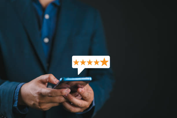 User give rating to service experience on online application, Customer review satisfaction feedback survey concept, Customer can evaluate quality of service leading to reputation ranking of business.