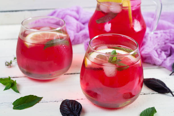istock Basil lemonade. Homemade lemonade with purple basil and mint 2162113115