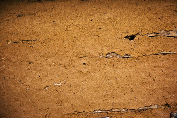 Close-up of old traditional natural facade made of ground-mud-clay and straw fibers in southeast of Serbia.
