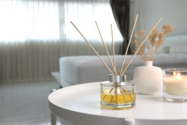 istock luxury aroma reed diffuser air freshener on table in nice bedroom 2162121596