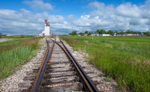 istock Railroad Tracks Leading to a Grain Elevator at Francis, Saskatchewan 2162131448