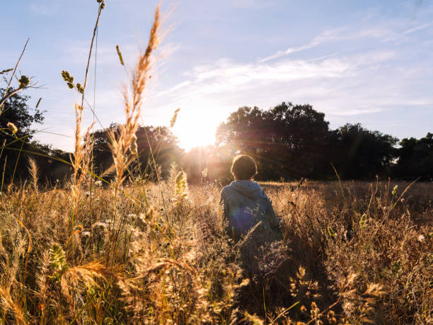 istock Boy Enjoying Sunset in Serene Meadow 2162131993