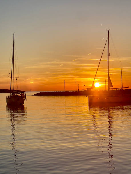 istock yachts at the red sunset 2162133091
