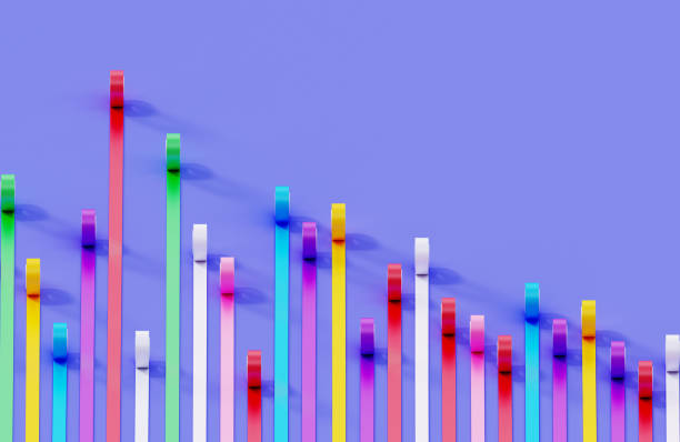 istock Data Visualization Concept - Bar Graph Made Of Colorful Duct Tapes On Purple Background 2162134559