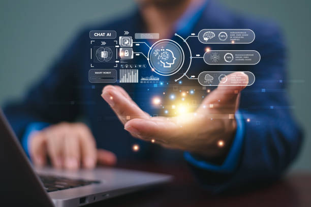 istock Ai chat bot with customer help modern business. Businessman use computer open chat Ai application, Artificial intelligence robot. Business convenient assistance. Conversation prompt generate service 2162135854