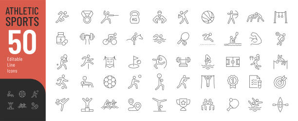 ilustraciones, imágenes clip art, dibujos animados e iconos de stock de conjunto de iconos editables de la línea athletic sports. - podio estructura de edificio