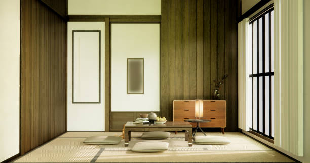 istock Modern with low table and pillow on minimal room japan style. 2162138405
