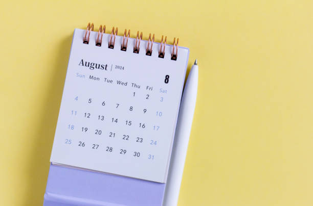 istock August 2024 Monthly Desk Calendar on Desktop. Copy Space. 2162141823
