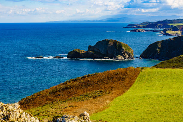 Xago beach view. Asturias coastline panorama, Spain. Spanish landscape