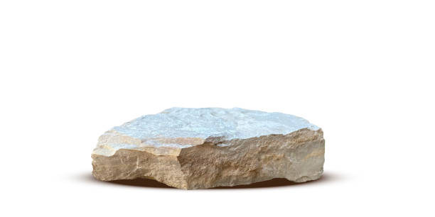 istock Stone podium background. Rock stand product display. Natural grey marble pedestal on white wall for product placement. Modern minimal cosmetic design. Fashion beauty realistic vector illustration 2162145960