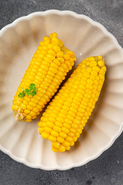 boiled corn cob natural food fresh appetizer meal food snack on the table copy space food background rustic top view keto or paleo diet vegetarian vegan