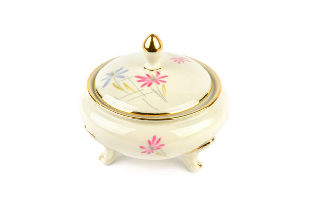Vintage porcelain candy bowl isolated on white background.