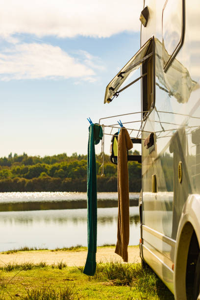 istock Camper car with clothes to dry 2162146729