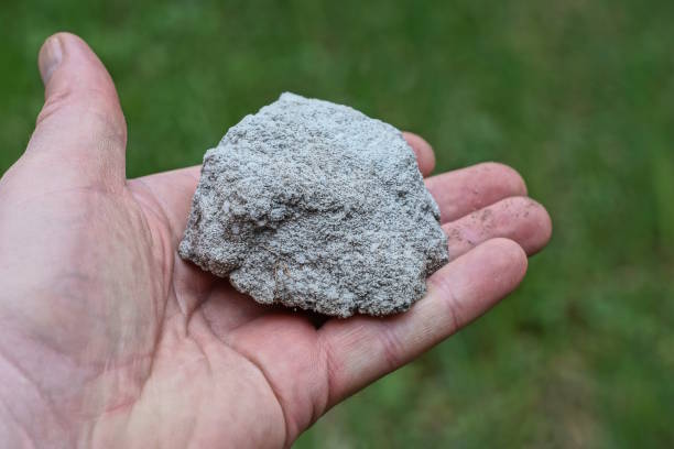 istock a man hand holds a large gray white piece of stone 2162148521