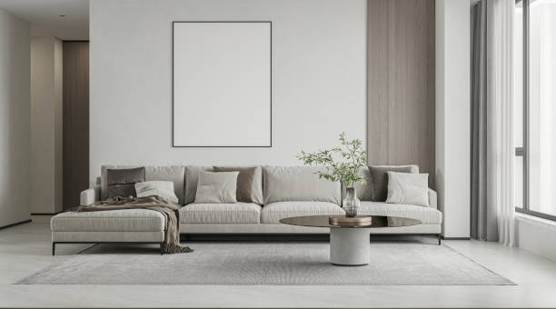 istock mock up poster frame in interior background, living room. 3D render, 3D illustration 2162148840