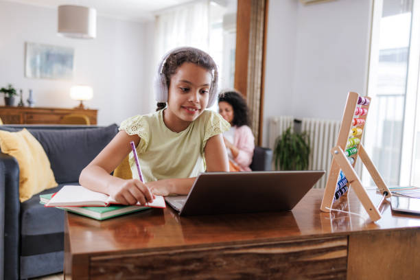 istock Young girl attending online school 2162157434