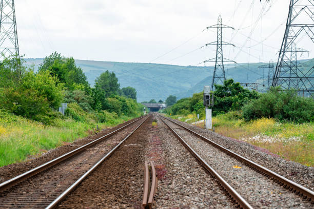 Railway tracks through countryside, Wales