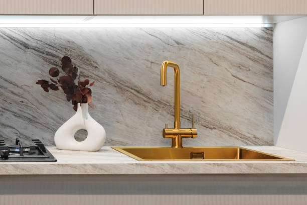 istock Kitchen interior. Modern kitchen washbasin with faucet in kitchen interior. 2162167608