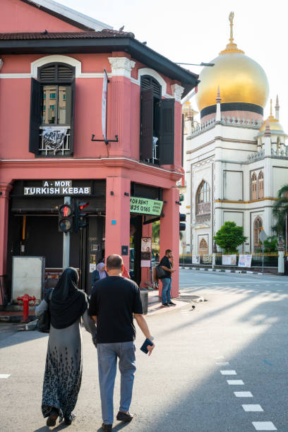 Singapore. 26 October 2024. People at the shops and restaurants by the Sultan Mosque, in Singapore